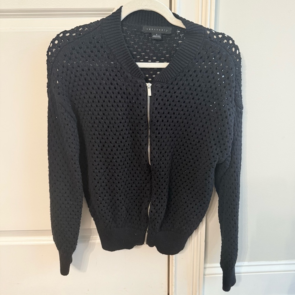 Sanctuary Black Knit Zip-Up Cardigan Size Small